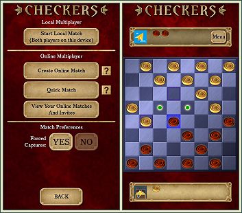 Android Checkers screenshots of online multiplayer feature